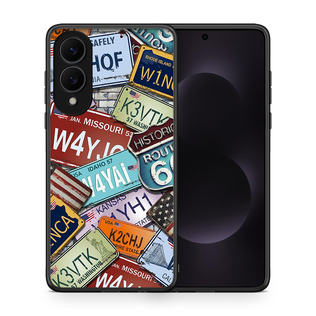 Θήκη Samsung Galaxy S25 Edge 5G Car Plates από τη Smartfits με σχέδιο στο πίσω μέρος και μαύρο περίβλημα | Samsung Galaxy S25 Edge 5G Car Plates case with colorful back and black bezels