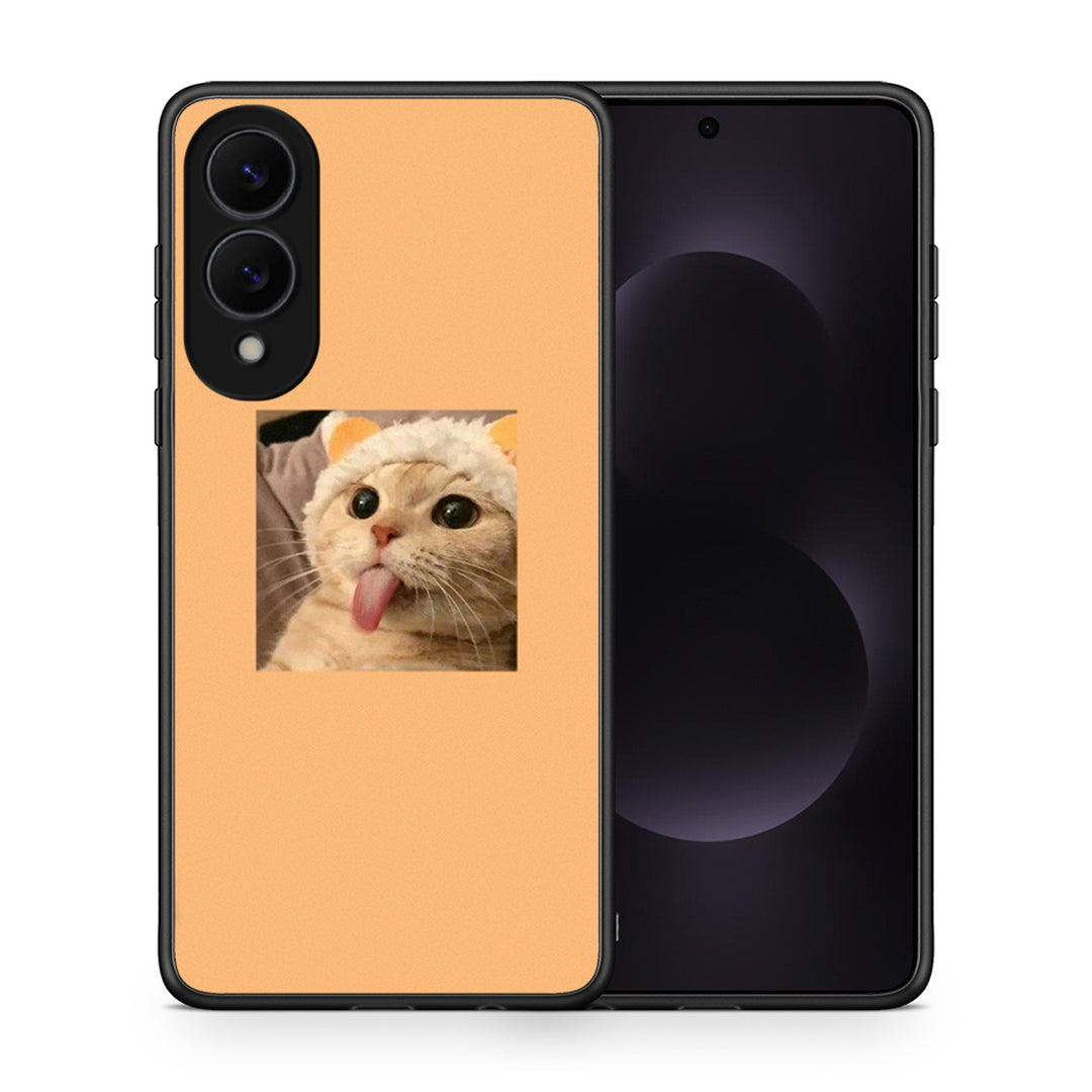 Θήκη Samsung Galaxy S25 Edge 5G Cat Tongue από τη Smartfits με σχέδιο στο πίσω μέρος και μαύρο περίβλημα | Samsung Galaxy S25 Edge 5G Cat Tongue case with colorful back and black bezels