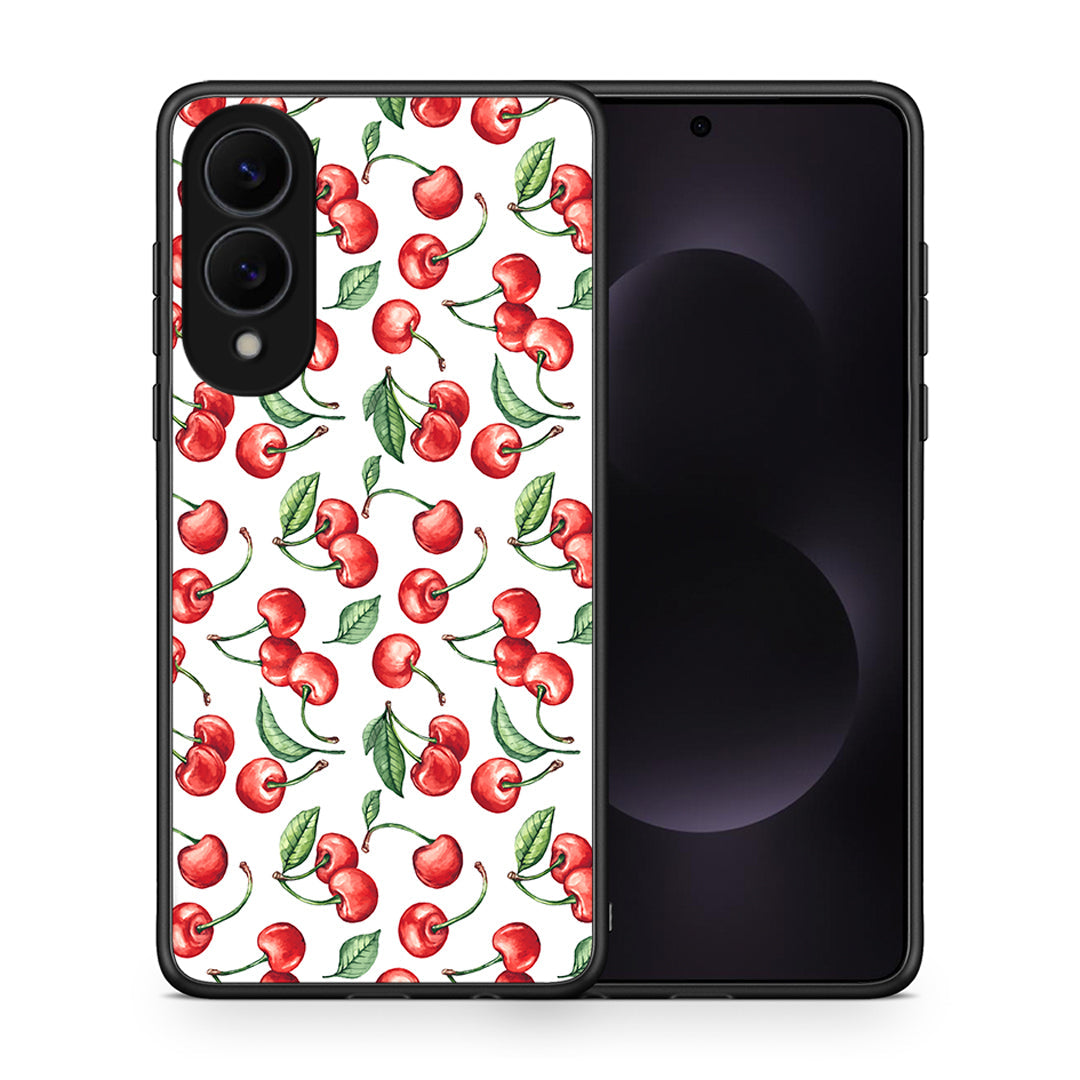 Θήκη Samsung Galaxy S25 Edge 5G Cherry Summer από τη Smartfits με σχέδιο στο πίσω μέρος και μαύρο περίβλημα | Samsung Galaxy S25 Edge 5G Cherry Summer case with colorful back and black bezels