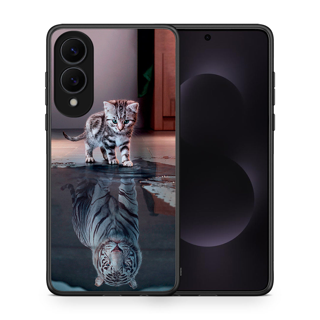 Θήκη Samsung Galaxy S25 Edge 5G Tiger Cute από τη Smartfits με σχέδιο στο πίσω μέρος και μαύρο περίβλημα | Samsung Galaxy S25 Edge 5G Tiger Cute case with colorful back and black bezels