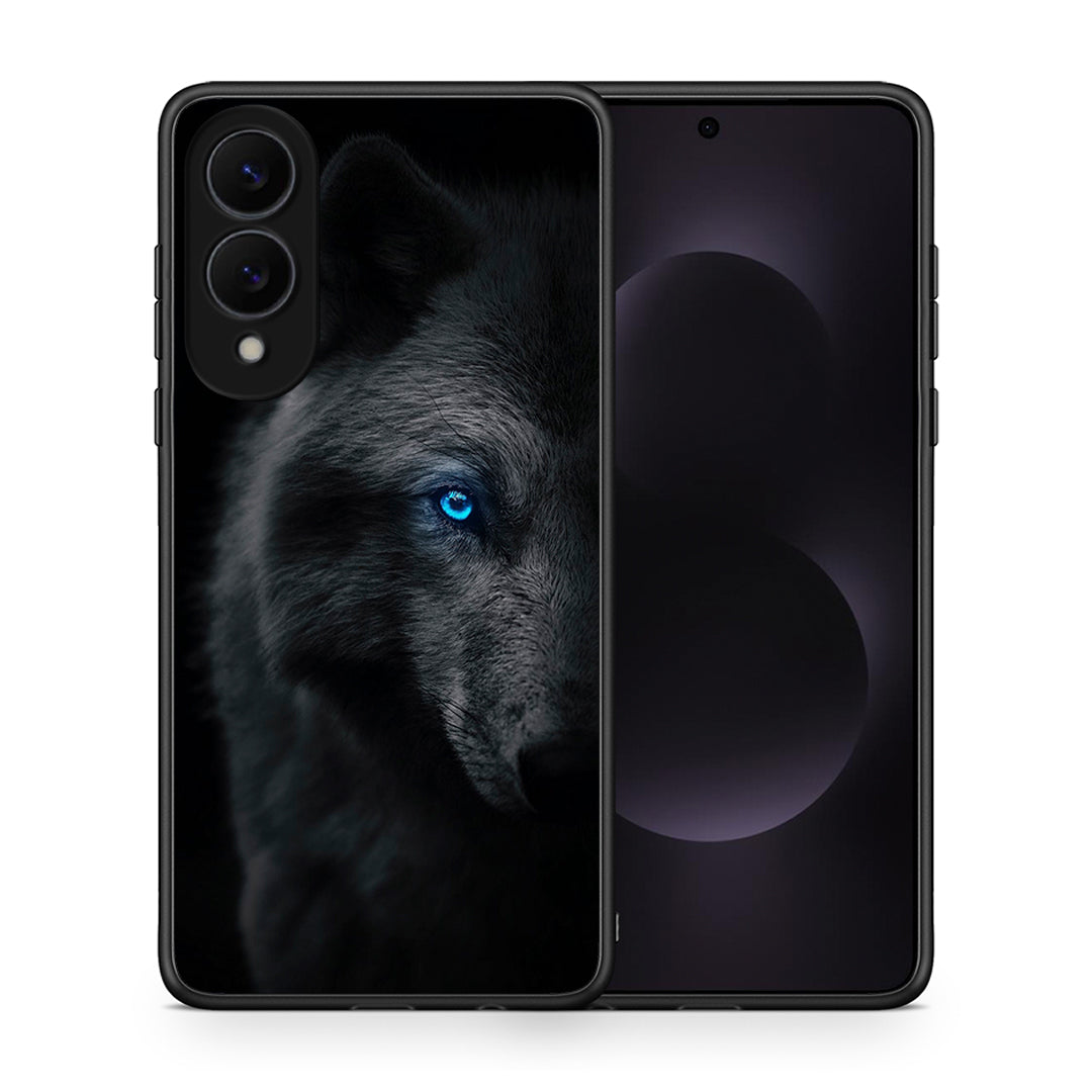 Θήκη Samsung Galaxy S25 Edge 5G Dark Wolf από τη Smartfits με σχέδιο στο πίσω μέρος και μαύρο περίβλημα | Samsung Galaxy S25 Edge 5G Dark Wolf case with colorful back and black bezels