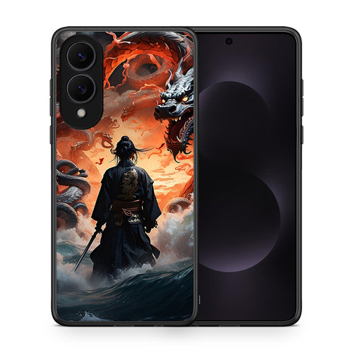 Θήκη Samsung Galaxy S25 Edge 5G Dragons Fight από τη Smartfits με σχέδιο στο πίσω μέρος και μαύρο περίβλημα | Samsung Galaxy S25 Edge 5G Dragons Fight case with colorful back and black bezels
