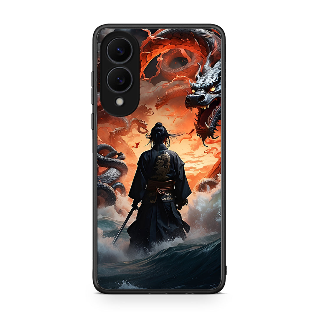 Samsung Galaxy S25 Edge 5G Dragons Fight θήκη από τη Smartfits με σχέδιο στο πίσω μέρος και μαύρο περίβλημα | Smartphone case with colorful back and black bezels by Smartfits