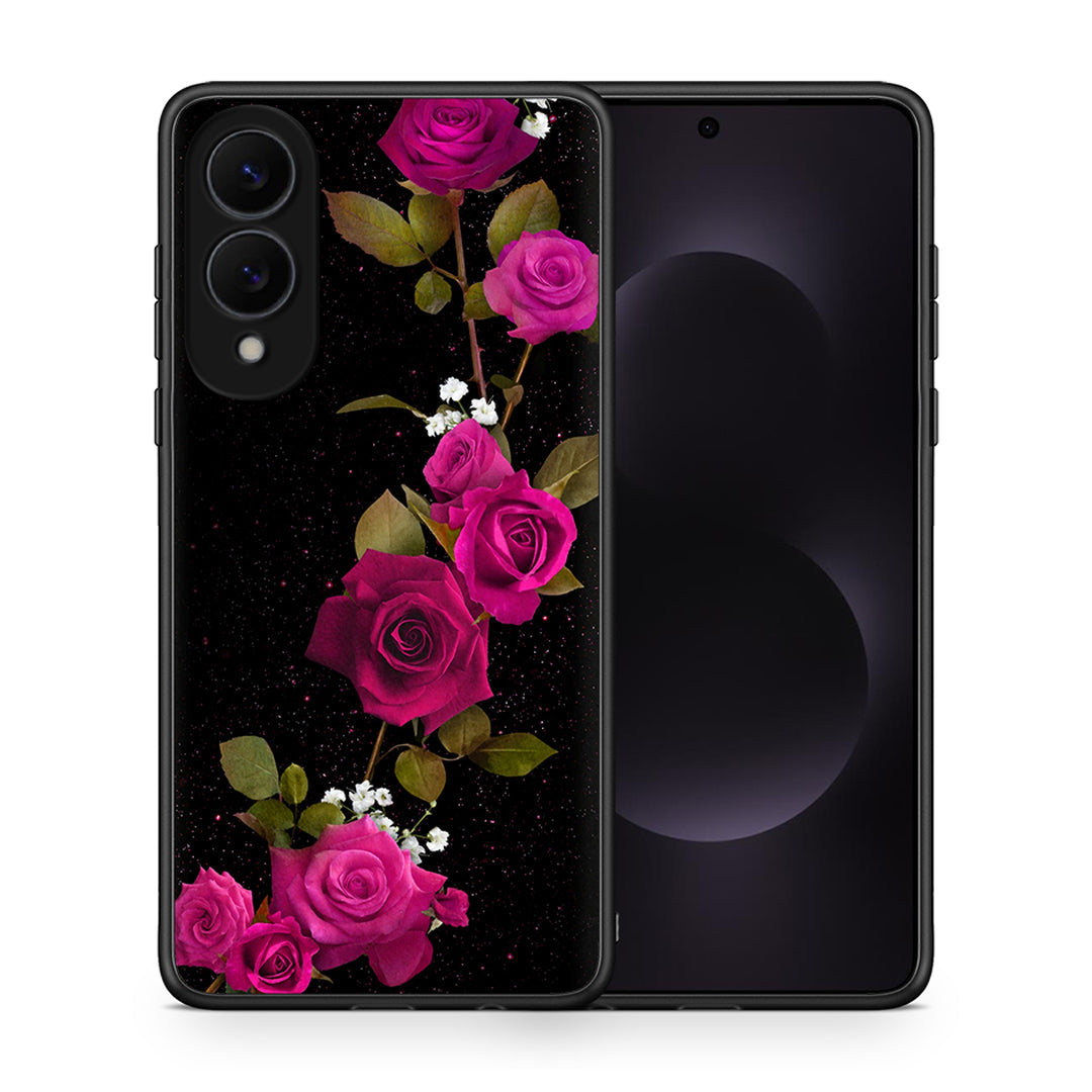Θήκη Samsung Galaxy S25 Edge 5G Red Roses Flower από τη Smartfits με σχέδιο στο πίσω μέρος και μαύρο περίβλημα | Samsung Galaxy S25 Edge 5G Red Roses Flower case with colorful back and black bezels
