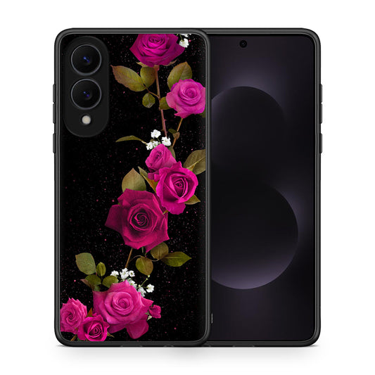 Θήκη Samsung Galaxy S25 Edge 5G Red Roses Flower από τη Smartfits με σχέδιο στο πίσω μέρος και μαύρο περίβλημα | Samsung Galaxy S25 Edge 5G Red Roses Flower case with colorful back and black bezels