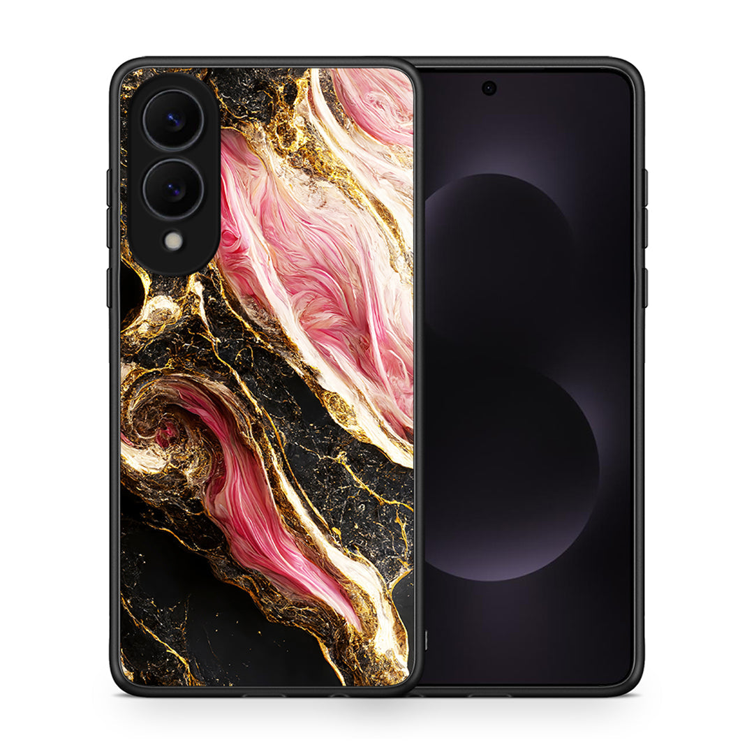 Θήκη Samsung Galaxy S25 Edge 5G Glamorous Pink Marble από τη Smartfits με σχέδιο στο πίσω μέρος και μαύρο περίβλημα | Samsung Galaxy S25 Edge 5G Glamorous Pink Marble case with colorful back and black bezels