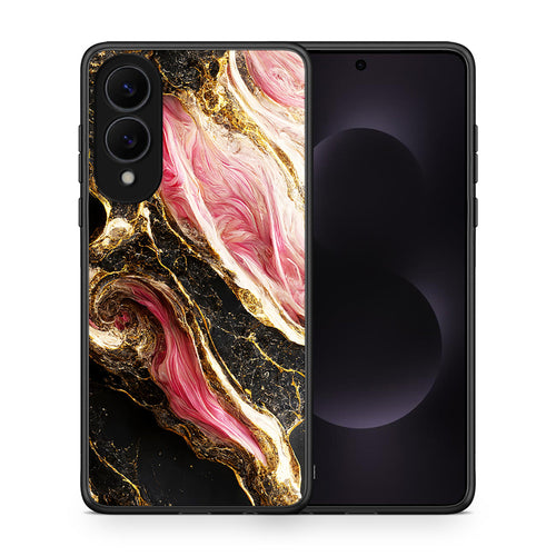 Θήκη Samsung Galaxy S25 Edge 5G Glamorous Pink Marble από τη Smartfits με σχέδιο στο πίσω μέρος και μαύρο περίβλημα | Samsung Galaxy S25 Edge 5G Glamorous Pink Marble case with colorful back and black bezels