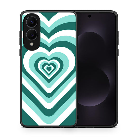Θήκη Samsung Galaxy S25 Edge 5G Green Hearts από τη Smartfits με σχέδιο στο πίσω μέρος και μαύρο περίβλημα | Samsung Galaxy S25 Edge 5G Green Hearts case with colorful back and black bezels