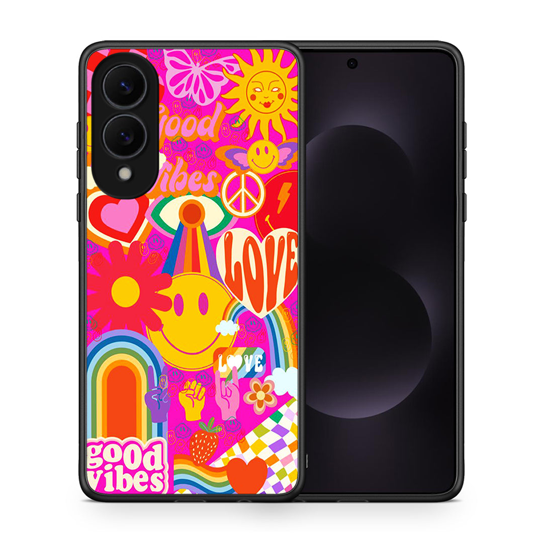 Θήκη Samsung Galaxy S25 Edge 5G Hippie Love από τη Smartfits με σχέδιο στο πίσω μέρος και μαύρο περίβλημα | Samsung Galaxy S25 Edge 5G Hippie Love case with colorful back and black bezels