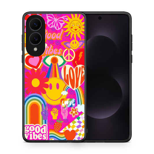 Θήκη Samsung Galaxy S25 Edge 5G Hippie Love από τη Smartfits με σχέδιο στο πίσω μέρος και μαύρο περίβλημα | Samsung Galaxy S25 Edge 5G Hippie Love case with colorful back and black bezels