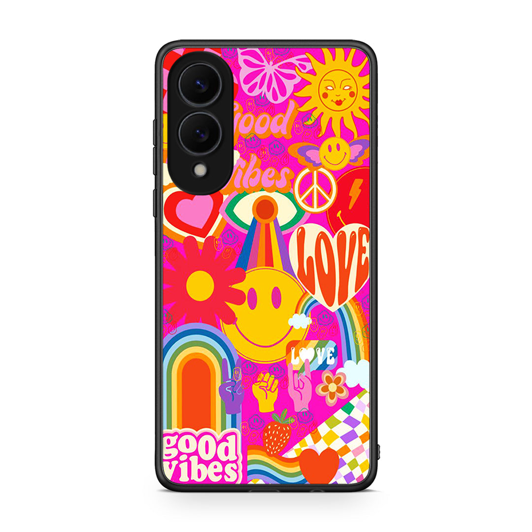 Samsung Galaxy S25 Edge 5G Hippie Love θήκη από τη Smartfits με σχέδιο στο πίσω μέρος και μαύρο περίβλημα | Smartphone case with colorful back and black bezels by Smartfits