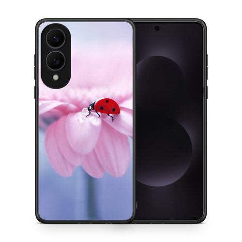 Θήκη Samsung Galaxy S25 Edge 5G Ladybug Flower από τη Smartfits με σχέδιο στο πίσω μέρος και μαύρο περίβλημα | Samsung Galaxy S25 Edge 5G Ladybug Flower case with colorful back and black bezels