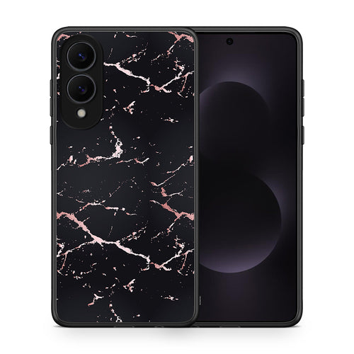 Θήκη Samsung Galaxy S25 Edge 5G Black Rosegold Marble από τη Smartfits με σχέδιο στο πίσω μέρος και μαύρο περίβλημα | Samsung Galaxy S25 Edge 5G Black Rosegold Marble case with colorful back and black bezels