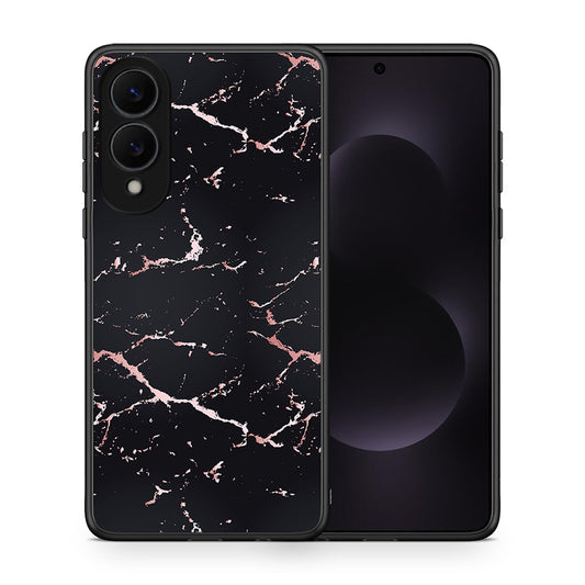 Θήκη Samsung Galaxy S25 Edge 5G Black Rosegold Marble από τη Smartfits με σχέδιο στο πίσω μέρος και μαύρο περίβλημα | Samsung Galaxy S25 Edge 5G Black Rosegold Marble case with colorful back and black bezels