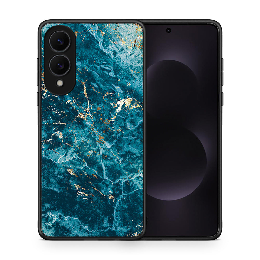 Θήκη Samsung Galaxy S25 Edge 5G Marble Blue από τη Smartfits με σχέδιο στο πίσω μέρος και μαύρο περίβλημα | Samsung Galaxy S25 Edge 5G Marble Blue case with colorful back and black bezels