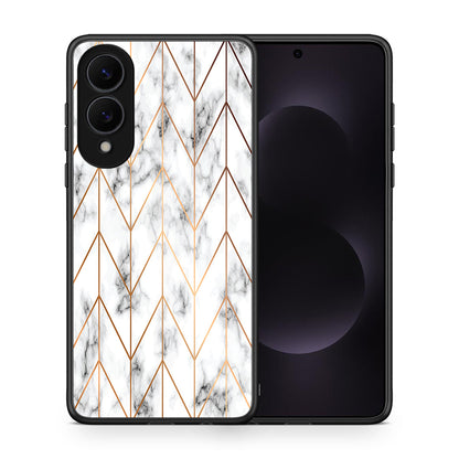 Θήκη Samsung Galaxy S25 Edge 5G Gold Geometric Marble από τη Smartfits με σχέδιο στο πίσω μέρος και μαύρο περίβλημα | Samsung Galaxy S25 Edge 5G Gold Geometric Marble case with colorful back and black bezels