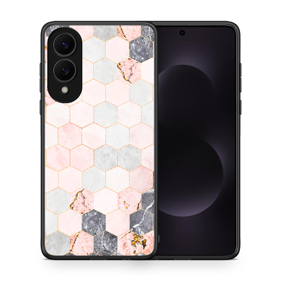 Θήκη Samsung Galaxy S25 Edge 5G Hexagon Pink Marble από τη Smartfits με σχέδιο στο πίσω μέρος και μαύρο περίβλημα | Samsung Galaxy S25 Edge 5G Hexagon Pink Marble case with colorful back and black bezels