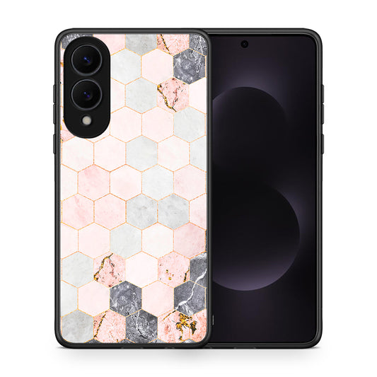 Θήκη Samsung Galaxy S25 Edge 5G Hexagon Pink Marble από τη Smartfits με σχέδιο στο πίσω μέρος και μαύρο περίβλημα | Samsung Galaxy S25 Edge 5G Hexagon Pink Marble case with colorful back and black bezels