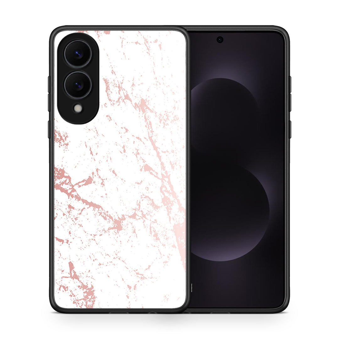 Θήκη Samsung Galaxy S25 Edge 5G Pink Splash Marble από τη Smartfits με σχέδιο στο πίσω μέρος και μαύρο περίβλημα | Samsung Galaxy S25 Edge 5G Pink Splash Marble case with colorful back and black bezels