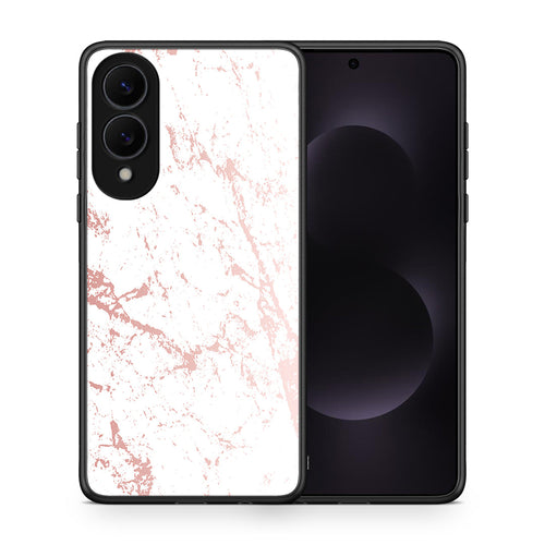 Θήκη Samsung Galaxy S25 Edge 5G Pink Splash Marble από τη Smartfits με σχέδιο στο πίσω μέρος και μαύρο περίβλημα | Samsung Galaxy S25 Edge 5G Pink Splash Marble case with colorful back and black bezels