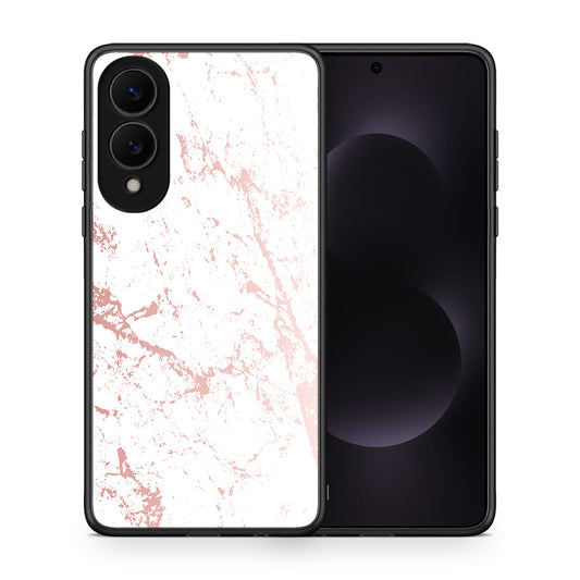 Θήκη Samsung Galaxy S25 Edge 5G Pink Splash Marble από τη Smartfits με σχέδιο στο πίσω μέρος και μαύρο περίβλημα | Samsung Galaxy S25 Edge 5G Pink Splash Marble case with colorful back and black bezels