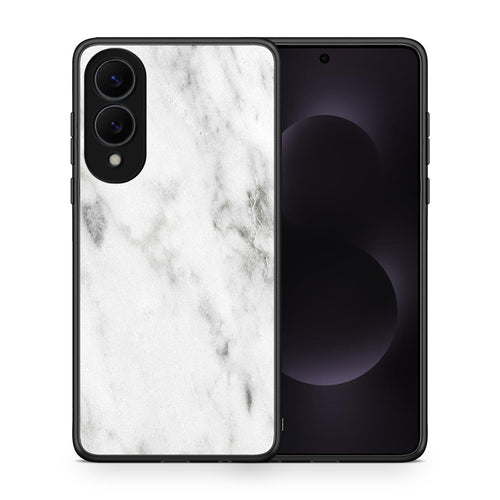 Θήκη Samsung Galaxy S25 Edge 5G White Marble από τη Smartfits με σχέδιο στο πίσω μέρος και μαύρο περίβλημα | Samsung Galaxy S25 Edge 5G White Marble case with colorful back and black bezels