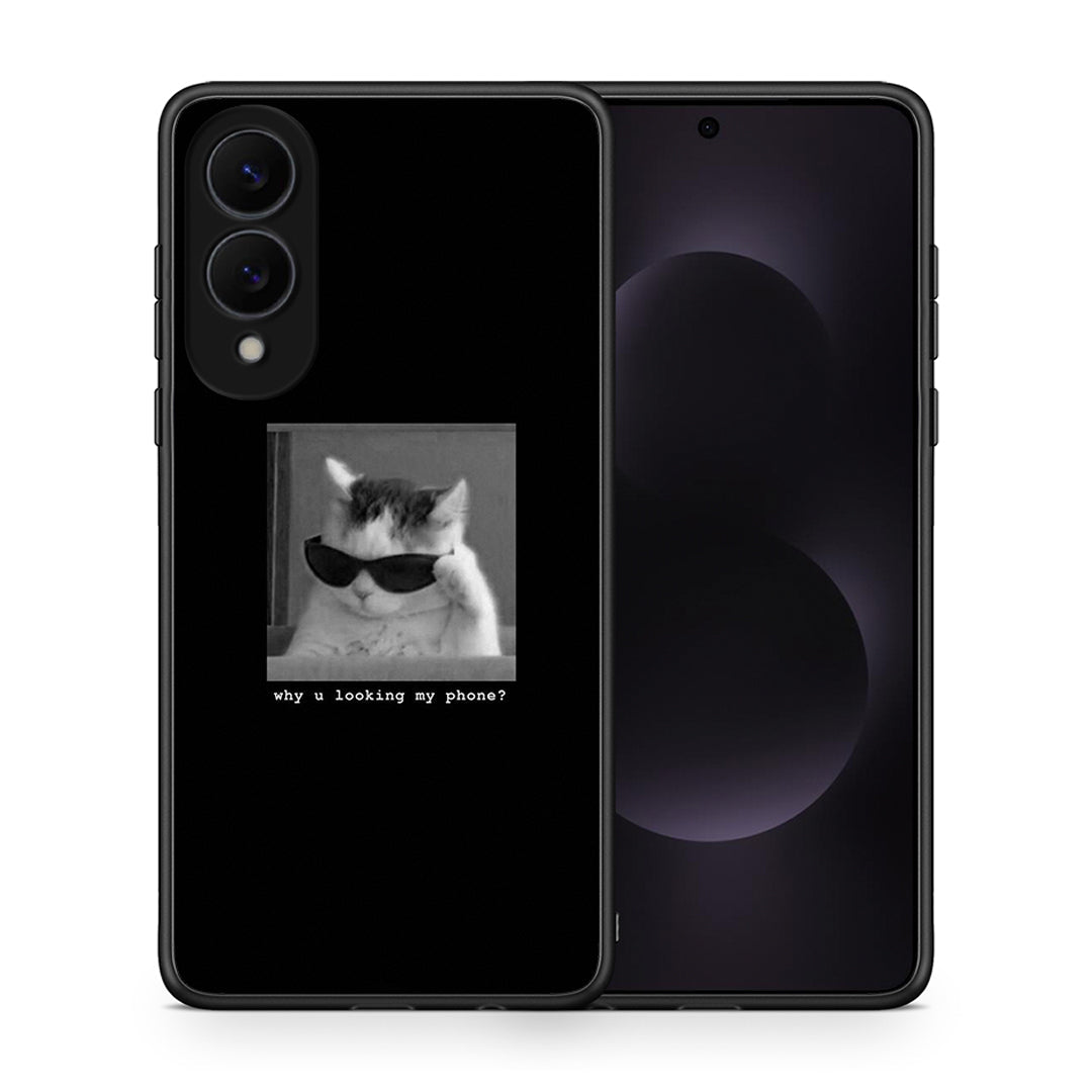 Θήκη Samsung Galaxy S25 Edge 5G Meme Cat από τη Smartfits με σχέδιο στο πίσω μέρος και μαύρο περίβλημα | Samsung Galaxy S25 Edge 5G Meme Cat case with colorful back and black bezels