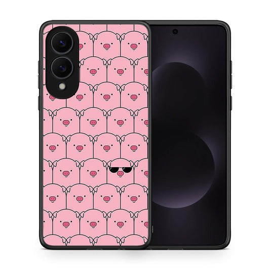 Θήκη Samsung Galaxy S25 Edge 5G Pig Glasses από τη Smartfits με σχέδιο στο πίσω μέρος και μαύρο περίβλημα | Samsung Galaxy S25 Edge 5G Pig Glasses case with colorful back and black bezels