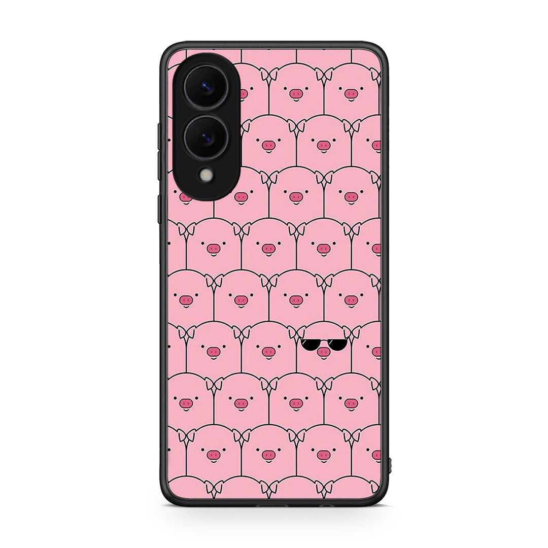 Samsung Galaxy S25 Edge 5G Pig Glasses θήκη από τη Smartfits με σχέδιο στο πίσω μέρος και μαύρο περίβλημα | Smartphone case with colorful back and black bezels by Smartfits