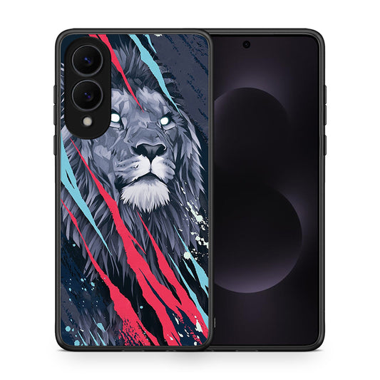 Θήκη Samsung Galaxy S25 Edge 5G Lion Designer PopArt από τη Smartfits με σχέδιο στο πίσω μέρος και μαύρο περίβλημα | Samsung Galaxy S25 Edge 5G Lion Designer PopArt case with colorful back and black bezels