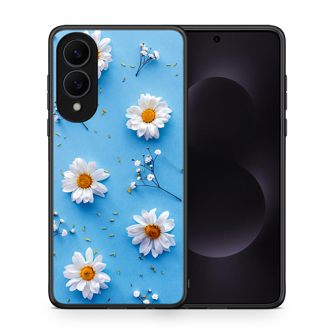 Θήκη Samsung Galaxy S25 Edge 5G Real Daisies από τη Smartfits με σχέδιο στο πίσω μέρος και μαύρο περίβλημα | Samsung Galaxy S25 Edge 5G Real Daisies case with colorful back and black bezels