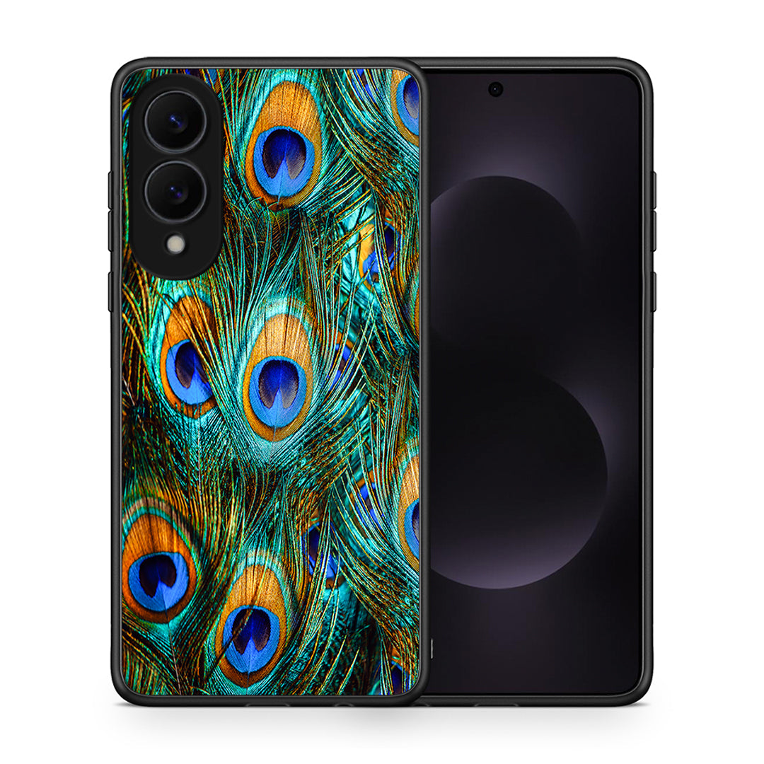 Θήκη Samsung Galaxy S25 Edge 5G Real Peacock Feathers από τη Smartfits με σχέδιο στο πίσω μέρος και μαύρο περίβλημα | Samsung Galaxy S25 Edge 5G Real Peacock Feathers case with colorful back and black bezels