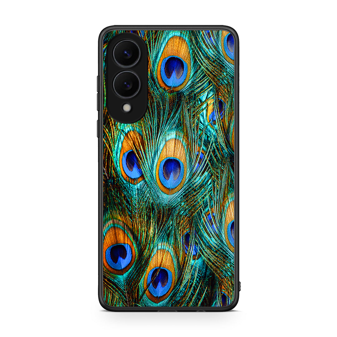 Samsung Galaxy S25 Edge 5G Real Peacock Feathers θήκη από τη Smartfits με σχέδιο στο πίσω μέρος και μαύρο περίβλημα | Smartphone case with colorful back and black bezels by Smartfits