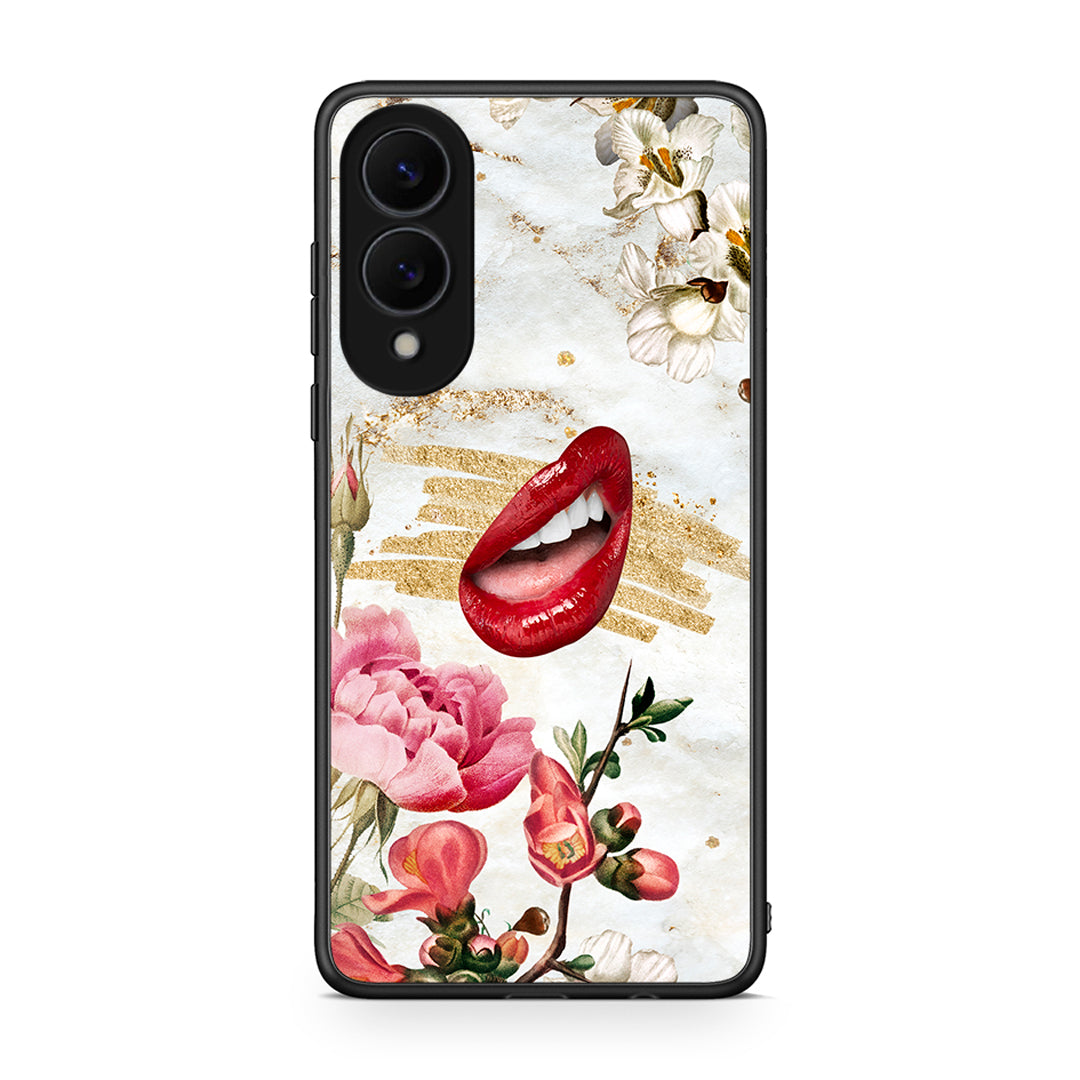Samsung Galaxy S25 Edge 5G Red Lips θήκη από τη Smartfits με σχέδιο στο πίσω μέρος και μαύρο περίβλημα | Smartphone case with colorful back and black bezels by Smartfits