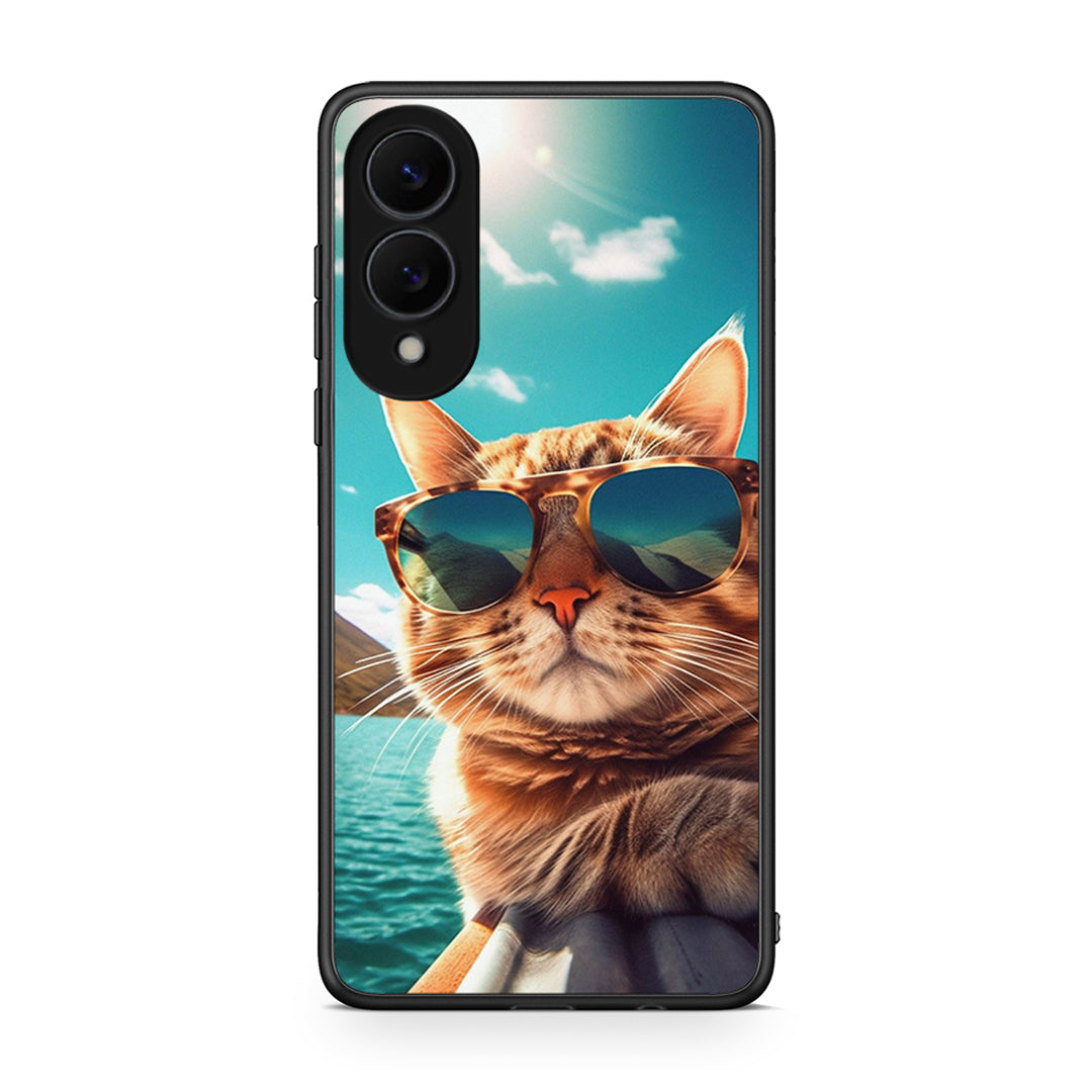 Samsung Galaxy S25 Edge 5G Summer Cat θήκη από τη Smartfits με σχέδιο στο πίσω μέρος και μαύρο περίβλημα | Smartphone case with colorful back and black bezels by Smartfits