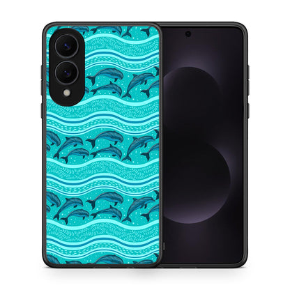 Θήκη Samsung Galaxy S25 Edge 5G Swimming Dolphins από τη Smartfits με σχέδιο στο πίσω μέρος και μαύρο περίβλημα | Samsung Galaxy S25 Edge 5G Swimming Dolphins case with colorful back and black bezels
