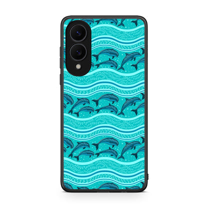 Samsung Galaxy S25 Edge 5G Swimming Dolphins θήκη από τη Smartfits με σχέδιο στο πίσω μέρος και μαύρο περίβλημα | Smartphone case with colorful back and black bezels by Smartfits