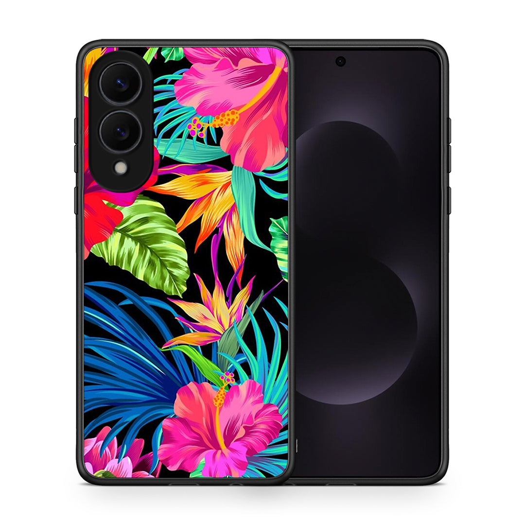Θήκη Samsung Galaxy S25 Edge 5G Tropical Flowers από τη Smartfits με σχέδιο στο πίσω μέρος και μαύρο περίβλημα | Samsung Galaxy S25 Edge 5G Tropical Flowers case with colorful back and black bezels