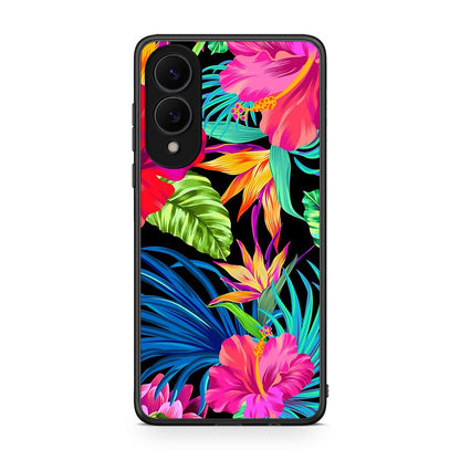 Samsung Galaxy S25 Edge 5G Tropical Flowers θήκη από τη Smartfits με σχέδιο στο πίσω μέρος και μαύρο περίβλημα | Smartphone case with colorful back and black bezels by Smartfits