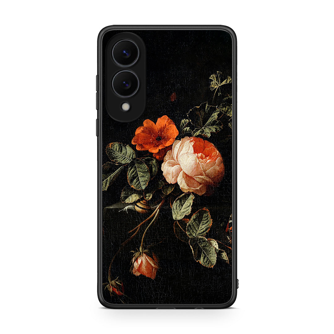 Samsung Galaxy S25 Edge 5G Vintage Roses θήκη από τη Smartfits με σχέδιο στο πίσω μέρος και μαύρο περίβλημα | Smartphone case with colorful back and black bezels by Smartfits