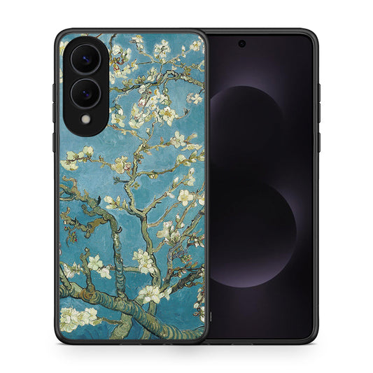 Θήκη Samsung Galaxy S25 Edge 5G White Blossoms από τη Smartfits με σχέδιο στο πίσω μέρος και μαύρο περίβλημα | Samsung Galaxy S25 Edge 5G White Blossoms case with colorful back and black bezels