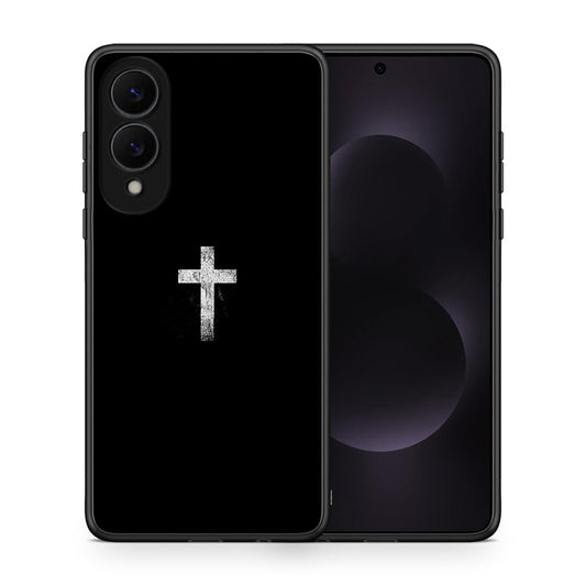 Θήκη Samsung Galaxy S25 Edge 5G White Cross από τη Smartfits με σχέδιο στο πίσω μέρος και μαύρο περίβλημα | Samsung Galaxy S25 Edge 5G White Cross case with colorful back and black bezels