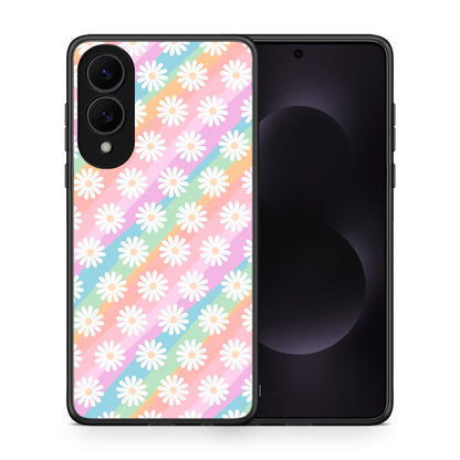 Θήκη Samsung Galaxy S25 Edge 5G White Daisies από τη Smartfits με σχέδιο στο πίσω μέρος και μαύρο περίβλημα | Samsung Galaxy S25 Edge 5G White Daisies case with colorful back and black bezels