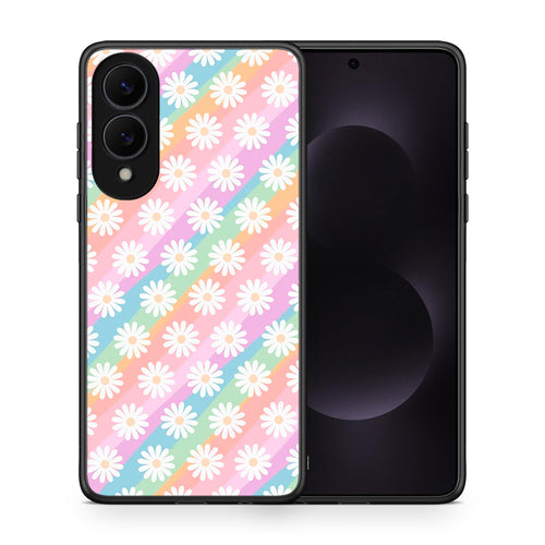 Θήκη Samsung Galaxy S25 Edge 5G White Daisies από τη Smartfits με σχέδιο στο πίσω μέρος και μαύρο περίβλημα | Samsung Galaxy S25 Edge 5G White Daisies case with colorful back and black bezels