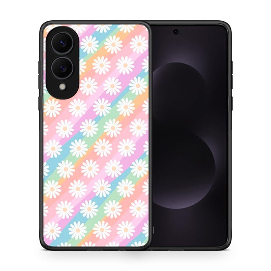 Θήκη Samsung Galaxy S25 Edge 5G White Daisies από τη Smartfits με σχέδιο στο πίσω μέρος και μαύρο περίβλημα | Samsung Galaxy S25 Edge 5G White Daisies case with colorful back and black bezels