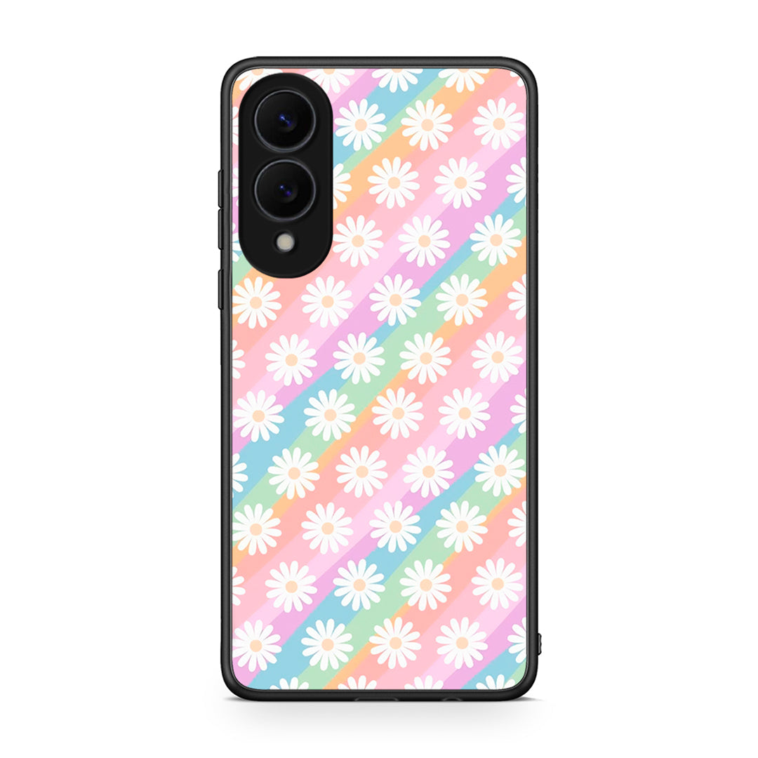 Samsung Galaxy S25 Edge 5G White Daisies θήκη από τη Smartfits με σχέδιο στο πίσω μέρος και μαύρο περίβλημα | Smartphone case with colorful back and black bezels by Smartfits
