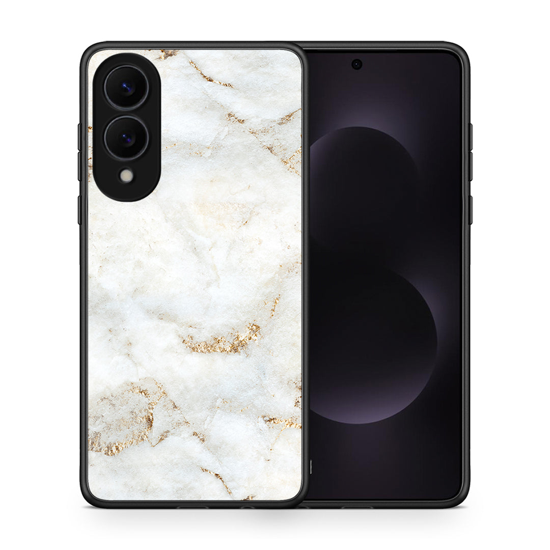 Θήκη Samsung Galaxy S25 Edge 5G White Gold Marble από τη Smartfits με σχέδιο στο πίσω μέρος και μαύρο περίβλημα | Samsung Galaxy S25 Edge 5G White Gold Marble case with colorful back and black bezels