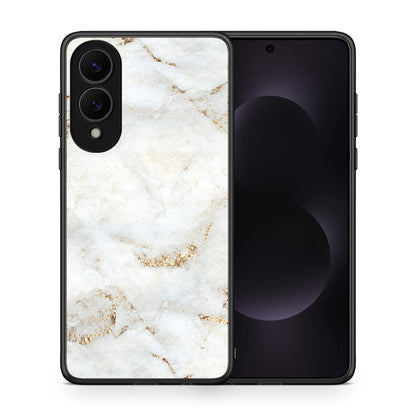 Θήκη Samsung Galaxy S25 Edge 5G White Gold Marble από τη Smartfits με σχέδιο στο πίσω μέρος και μαύρο περίβλημα | Samsung Galaxy S25 Edge 5G White Gold Marble case with colorful back and black bezels