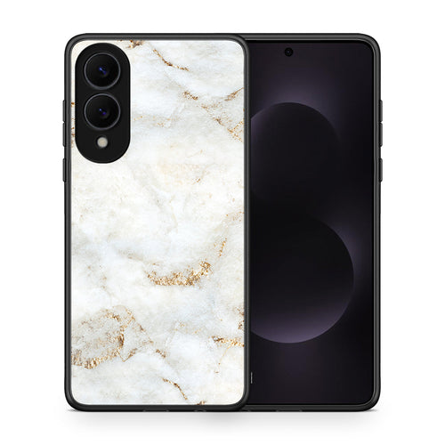 Θήκη Samsung Galaxy S25 Edge 5G White Gold Marble από τη Smartfits με σχέδιο στο πίσω μέρος και μαύρο περίβλημα | Samsung Galaxy S25 Edge 5G White Gold Marble case with colorful back and black bezels