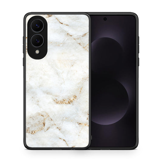 Θήκη Samsung Galaxy S25 Edge 5G White Gold Marble από τη Smartfits με σχέδιο στο πίσω μέρος και μαύρο περίβλημα | Samsung Galaxy S25 Edge 5G White Gold Marble case with colorful back and black bezels